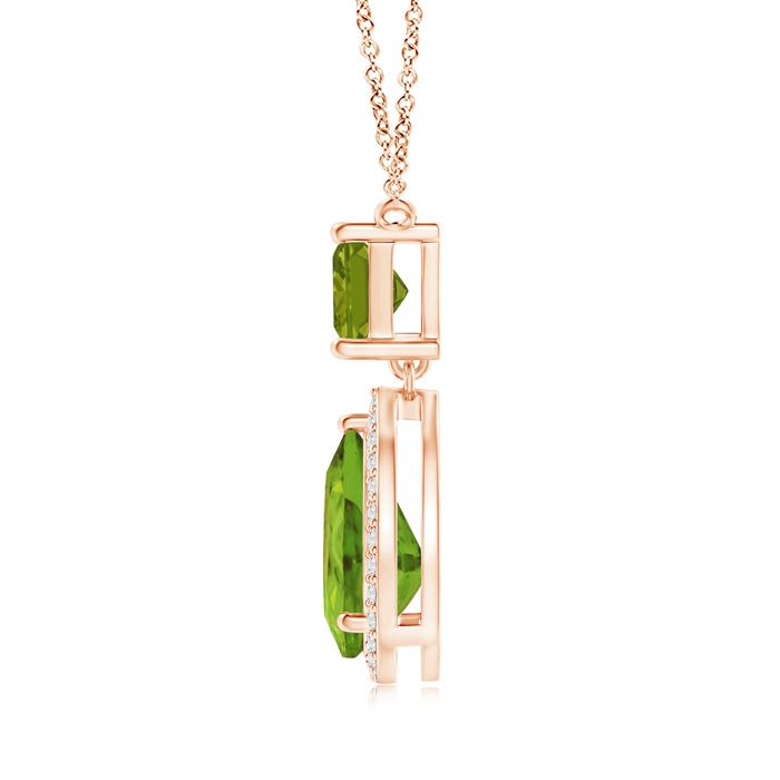 10x7mm AAA Square and Pear Peridot Pendant with Diamond Halo in Rose Gold product image