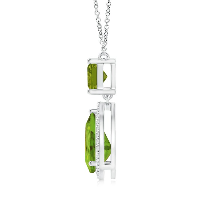 10x7mm AAA Square and Pear Peridot Pendant with Diamond Halo in White Gold - side 1