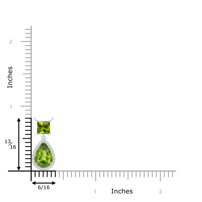 10x7mm AAA Square and Pear Peridot Pendant with Diamond Halo in White Gold - ruler