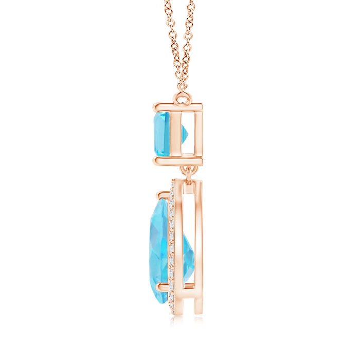 10x7mm A Square and Pear Swiss Blue Topaz Pendant with Diamond Halo in Rose Gold product image