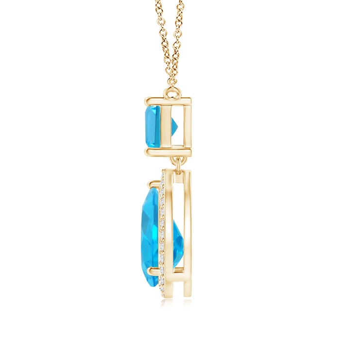 10x7mm AAA Square and Pear Swiss Blue Topaz Pendant with Diamond Halo in Yellow Gold product image