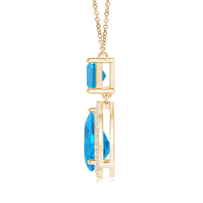 10x7mm AAAA Square and Pear Swiss Blue Topaz Pendant with Diamond Halo in Yellow Gold product image