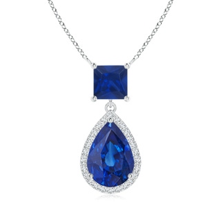 10x7mm AAA Square and Pear Sapphire Pendant with Diamond Halo in White Gold