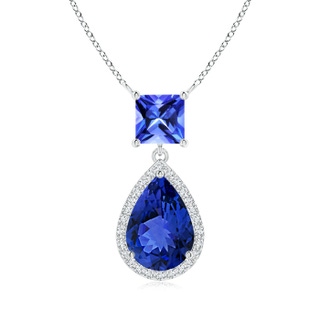 10x7mm AAA Square and Pear Tanzanite Pendant with Diamond Halo in White Gold