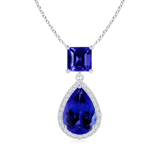 10x7mm AAAA Square and Pear Tanzanite Pendant with Diamond Halo in White Gold