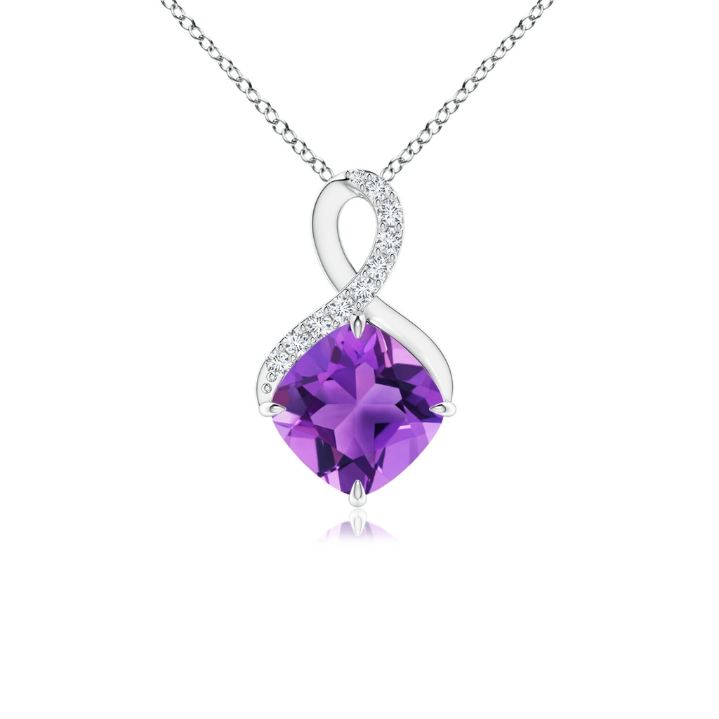 6mm AAA Claw-Set Amethyst Infinity Pendant with Diamonds in White Gold