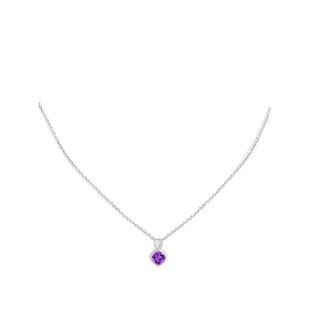6mm AAA Claw-Set Amethyst Infinity Pendant with Diamonds in White Gold Body-Neck