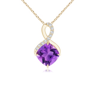 6mm AAA Claw-Set Amethyst Infinity Pendant with Diamonds in Yellow Gold