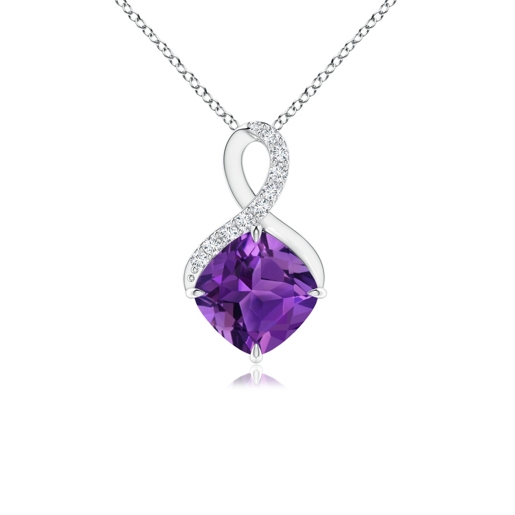 6mm AAAA Claw-Set Amethyst Infinity Pendant with Diamonds in P950 Platinum