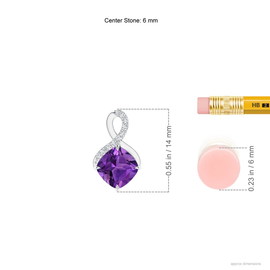 6mm AAAA Claw-Set Amethyst Infinity Pendant with Diamonds in P950 Platinum ruler
