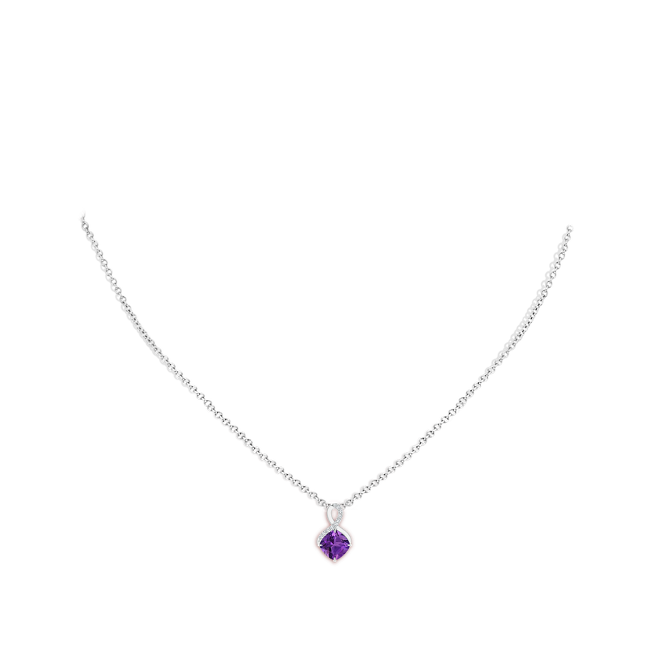 6mm AAAA Claw-Set Amethyst Infinity Pendant with Diamonds in P950 Platinum body-neck