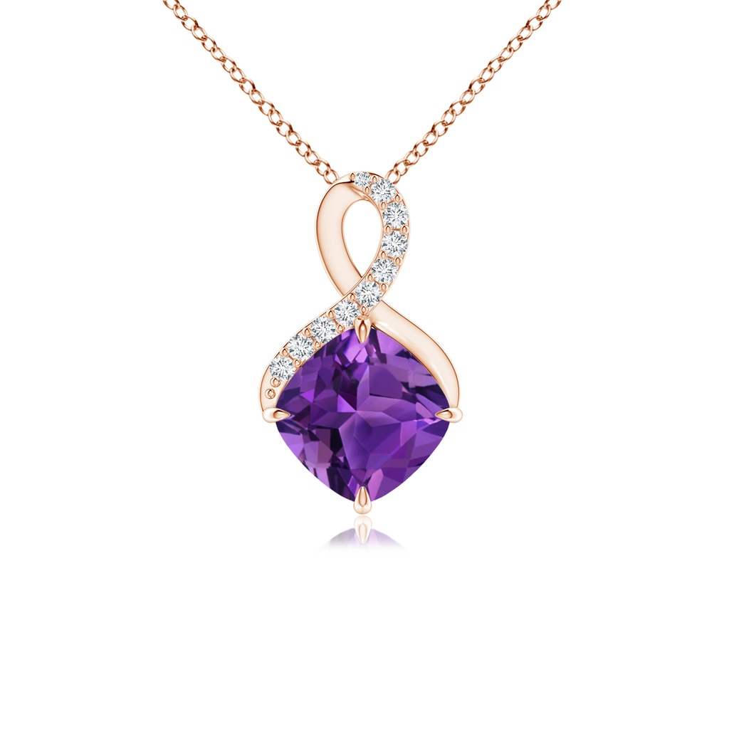 6mm AAAA Claw-Set Amethyst Infinity Pendant with Diamonds in Rose Gold