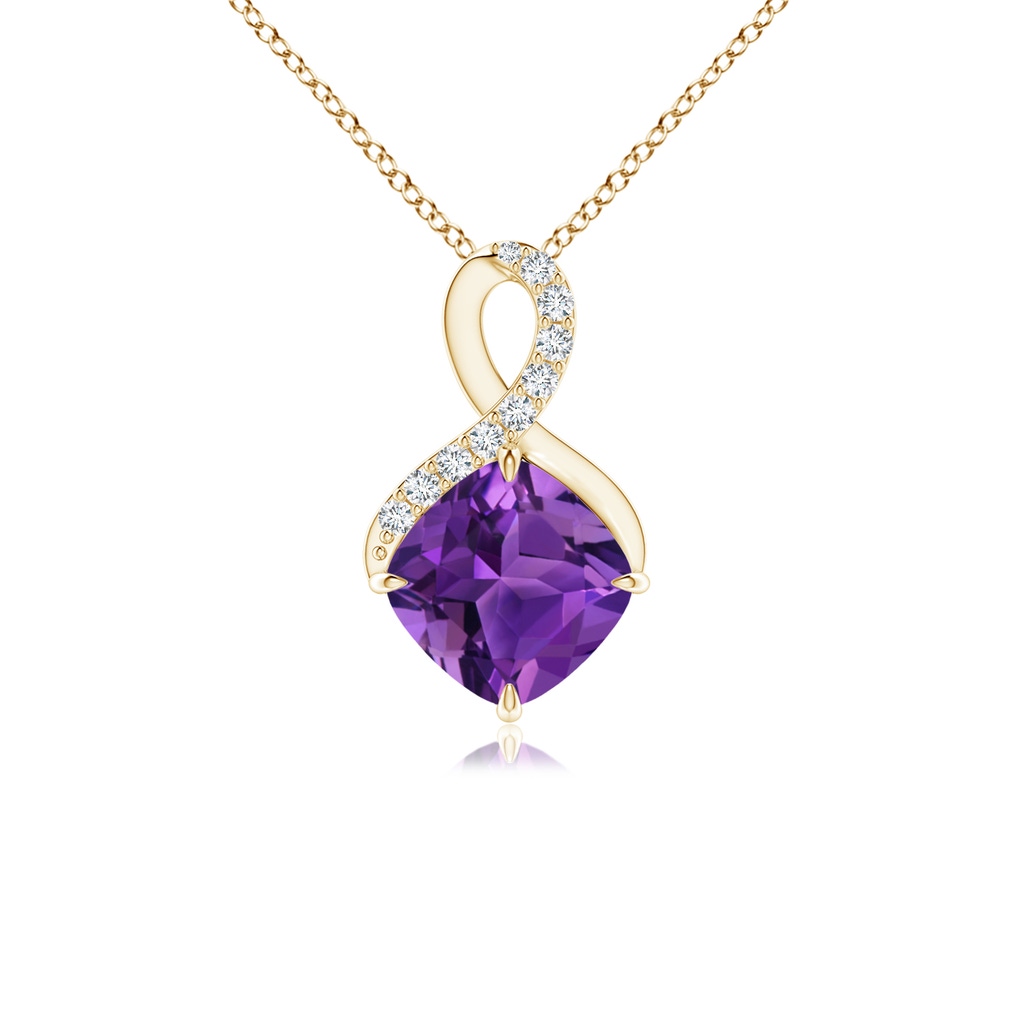 6mm AAAA Claw-Set Amethyst Infinity Pendant with Diamonds in Yellow Gold