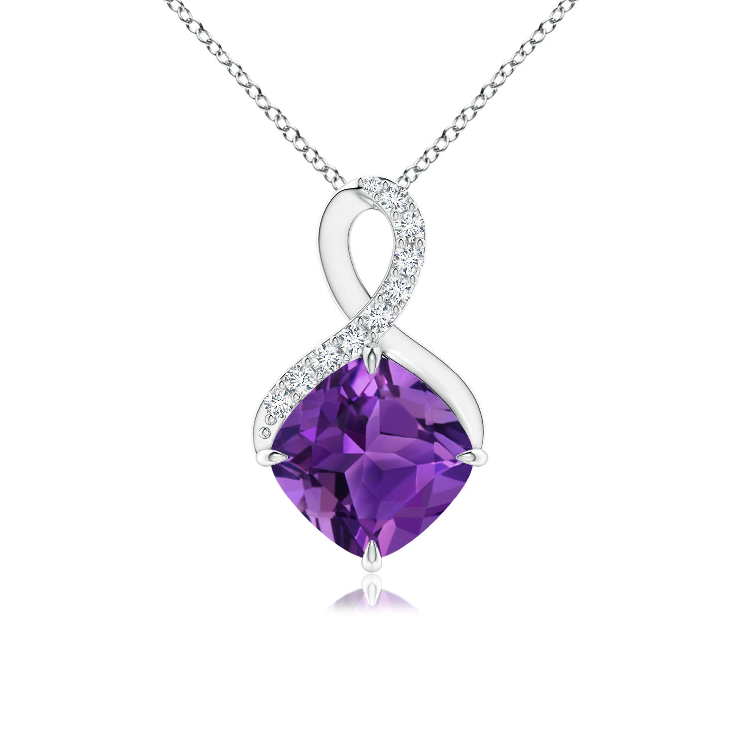 7mm AAAA Claw-Set Amethyst Infinity Pendant with Diamonds in S999 Silver
