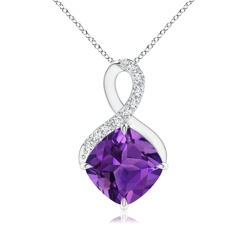 8mm AAAA Claw-Set Amethyst Infinity Pendant with Diamonds in White Gold