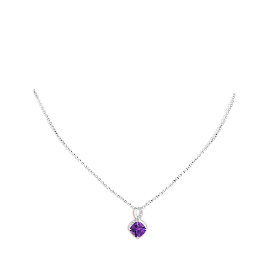 8mm AAAA Claw-Set Amethyst Infinity Pendant with Diamonds in White Gold body-neck