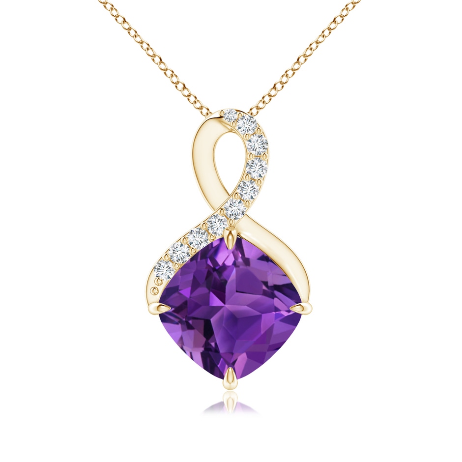 8mm AAAA Claw-Set Amethyst Infinity Pendant with Diamonds in Yellow Gold 