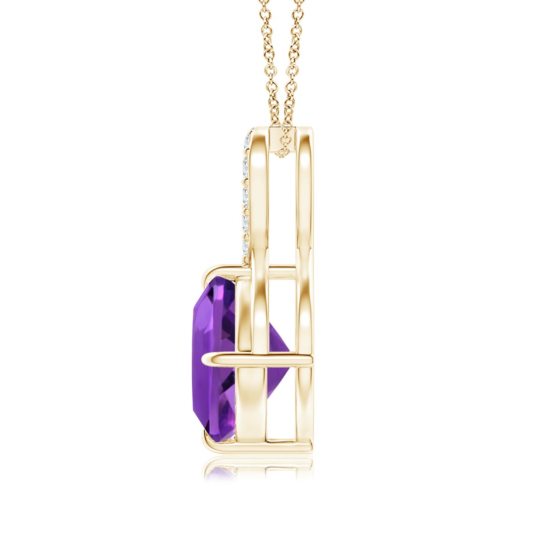 8mm AAAA Claw-Set Amethyst Infinity Pendant with Diamonds in Yellow Gold - side 2