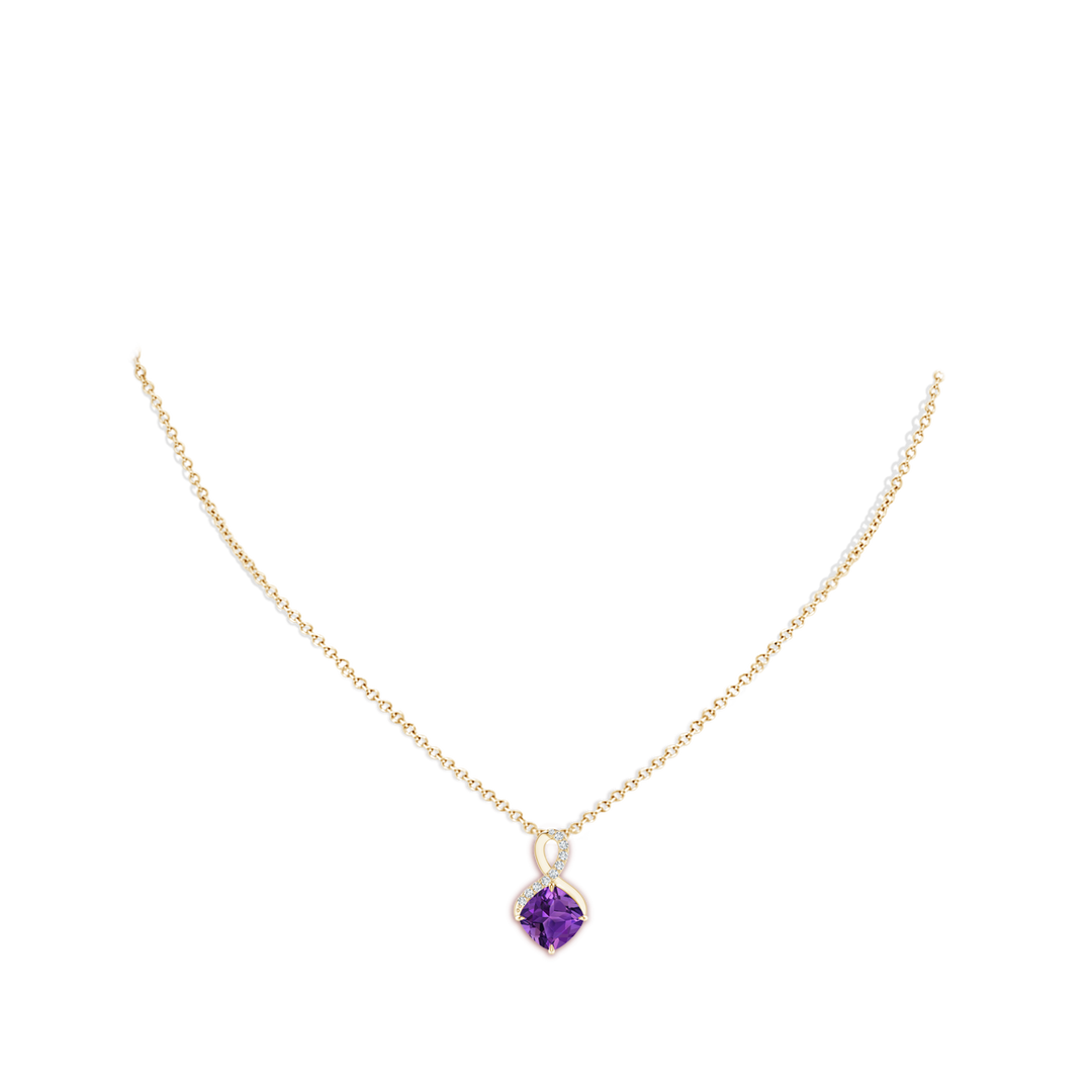 8mm AAAA Claw-Set Amethyst Infinity Pendant with Diamonds in Yellow Gold - body_neck