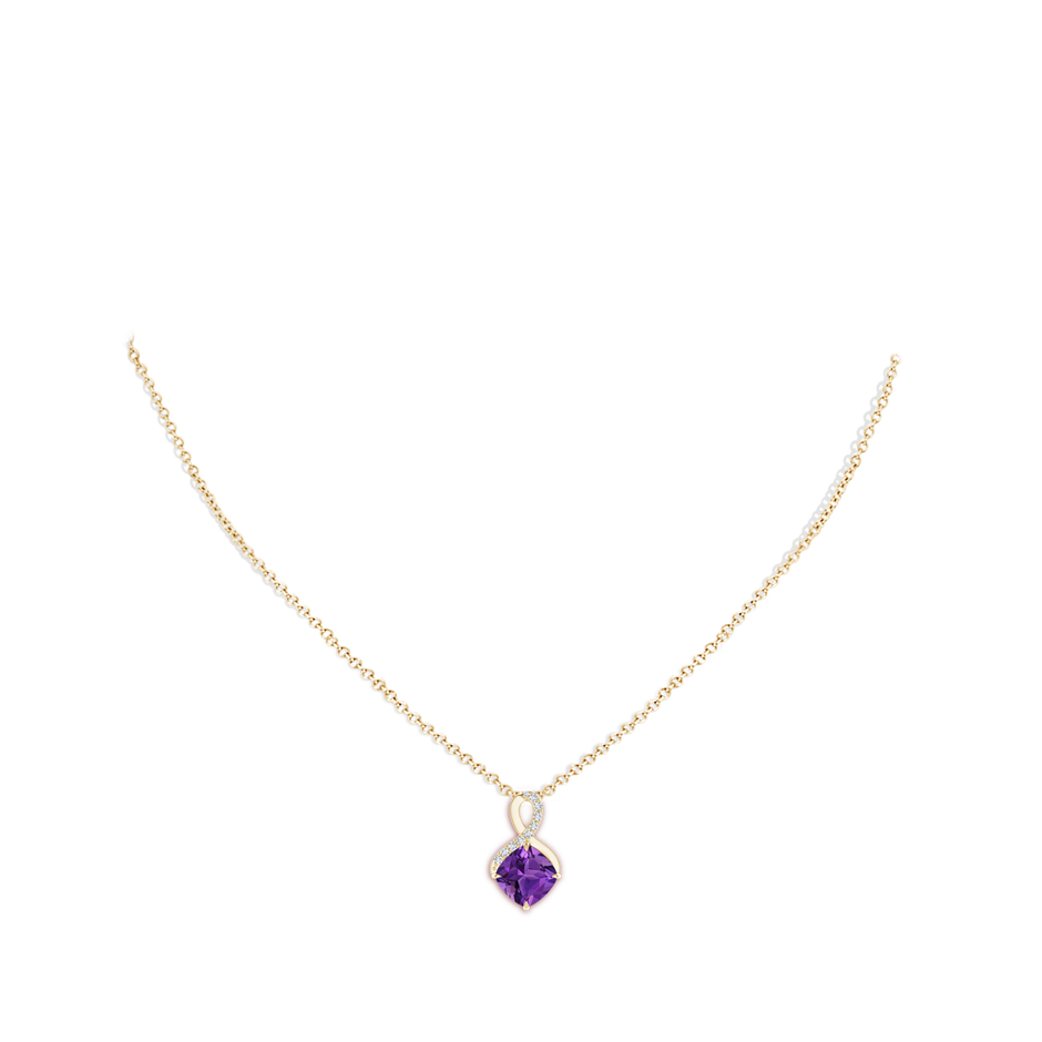 8mm AAAA Claw-Set Amethyst Infinity Pendant with Diamonds in Yellow Gold body-neck