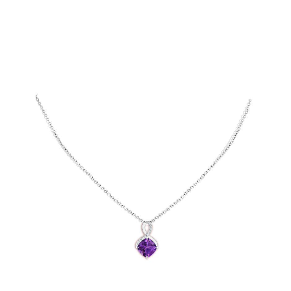 9mm AAAA Claw-Set Amethyst Infinity Pendant with Diamonds in P950 Platinum body-neck