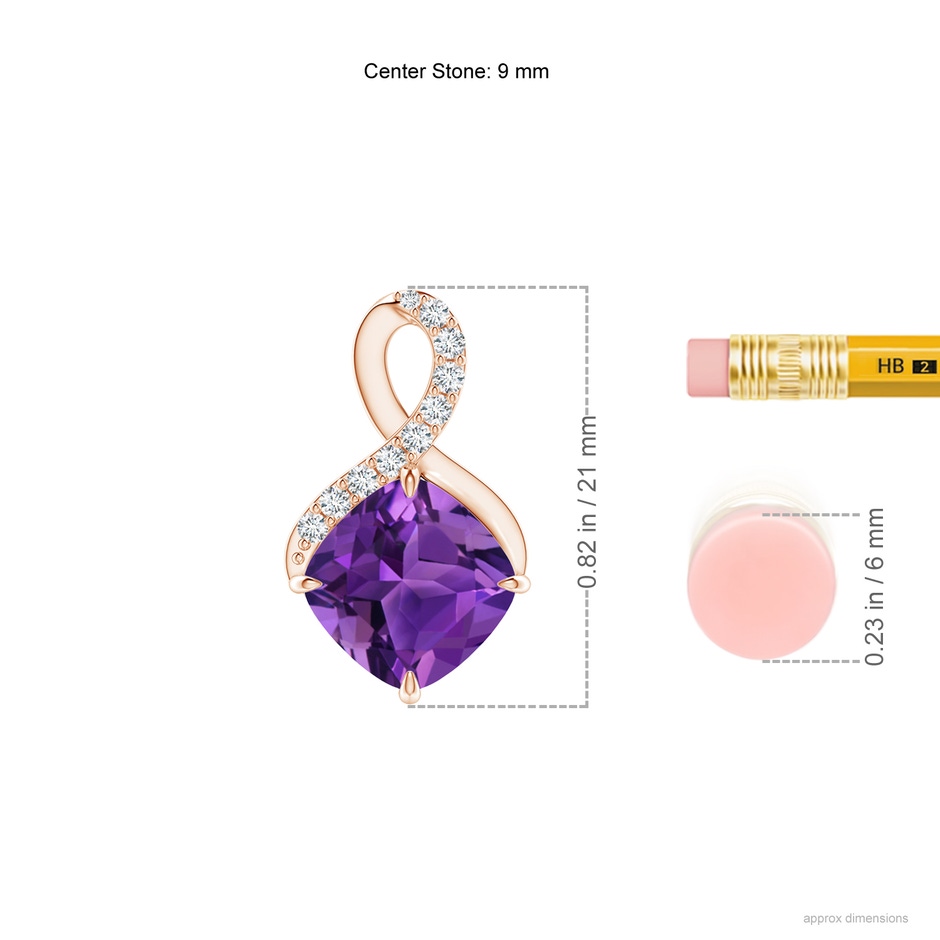 9mm AAAA Claw-Set Amethyst Infinity Pendant with Diamonds in Rose Gold ruler