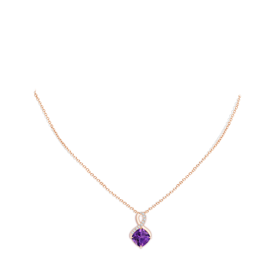 9mm AAAA Claw-Set Amethyst Infinity Pendant with Diamonds in Rose Gold body-neck