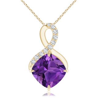 9mm AAAA Claw-Set Amethyst Infinity Pendant with Diamonds in Yellow Gold