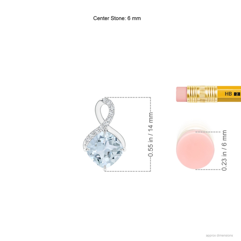6mm A Claw-Set Aquamarine Infinity Pendant with Diamonds in P950 Platinum ruler