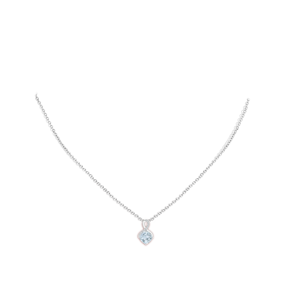 6mm A Claw-Set Aquamarine Infinity Pendant with Diamonds in P950 Platinum body-neck