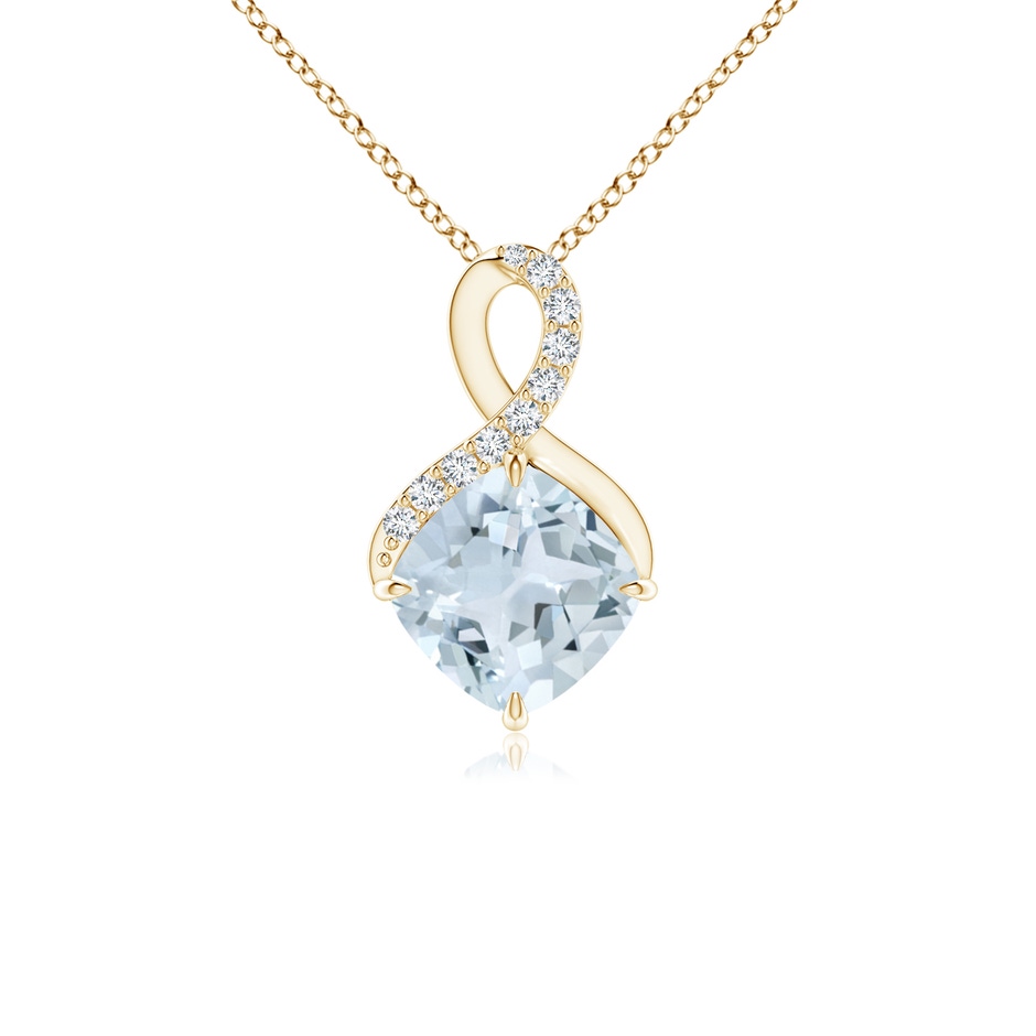 6mm A Claw-Set Aquamarine Infinity Pendant with Diamonds in Yellow Gold 