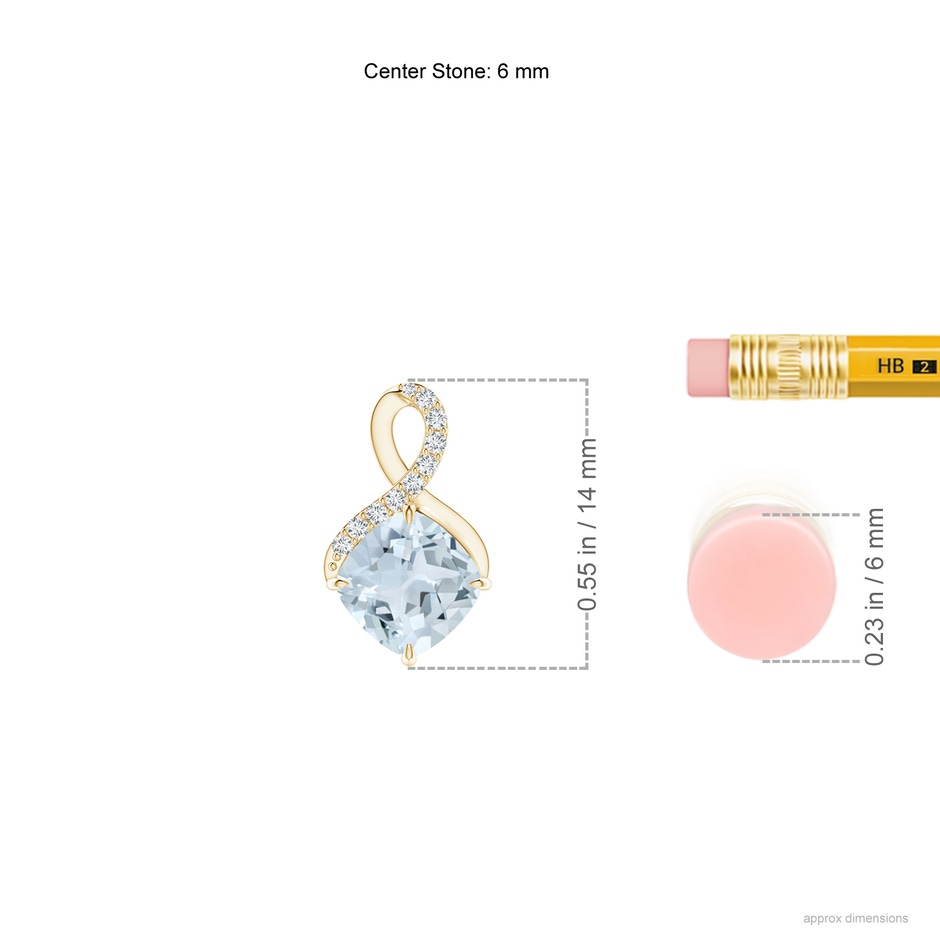 6mm A Claw-Set Aquamarine Infinity Pendant with Diamonds in Yellow Gold ruler