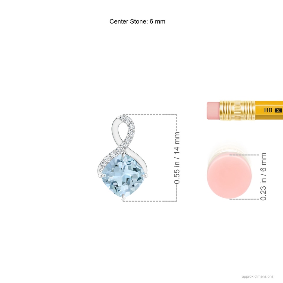 6mm AA Claw-Set Aquamarine Infinity Pendant with Diamonds in White Gold ruler