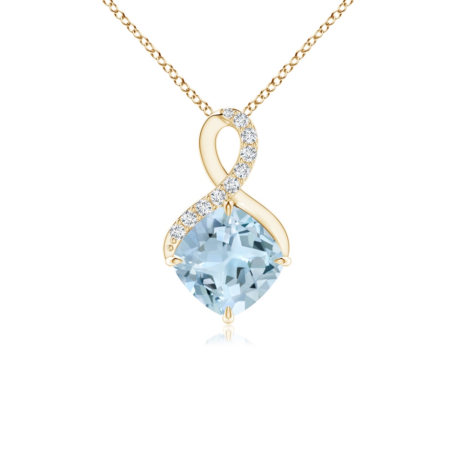 6mm AA Claw-Set Aquamarine Infinity Pendant with Diamonds in Yellow Gold 