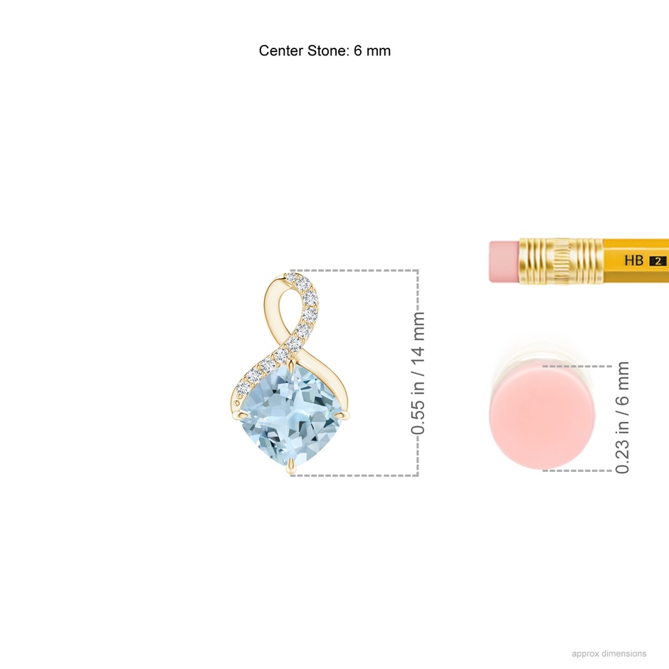 6mm AA Claw-Set Aquamarine Infinity Pendant with Diamonds in Yellow Gold ruler