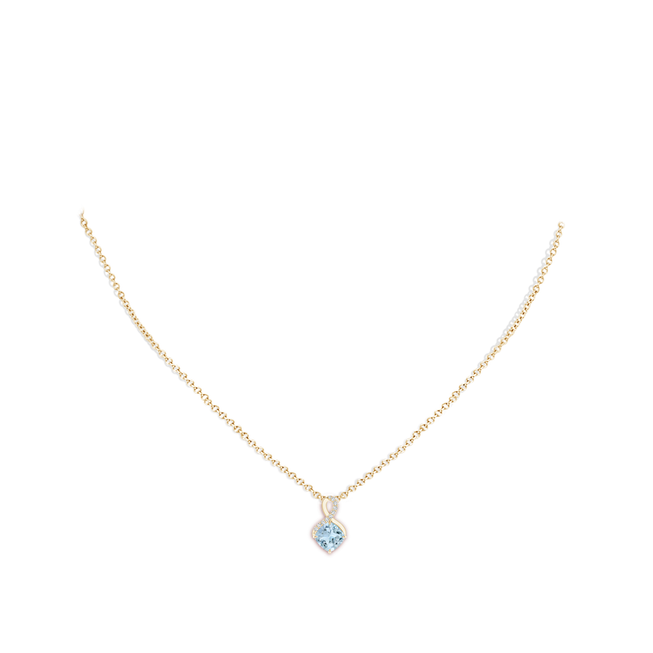 6mm AA Claw-Set Aquamarine Infinity Pendant with Diamonds in Yellow Gold body-neck