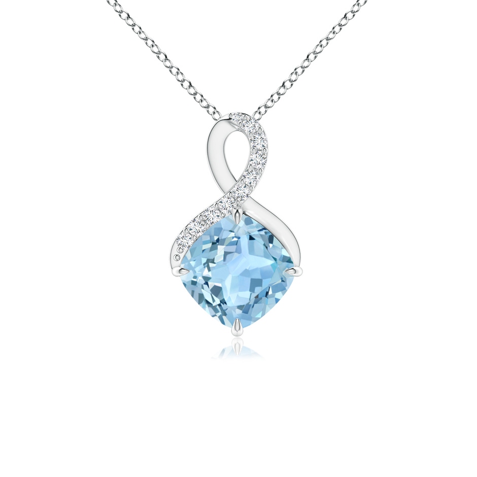 6mm AAA Claw-Set Aquamarine Infinity Pendant with Diamonds in P950 Platinum 