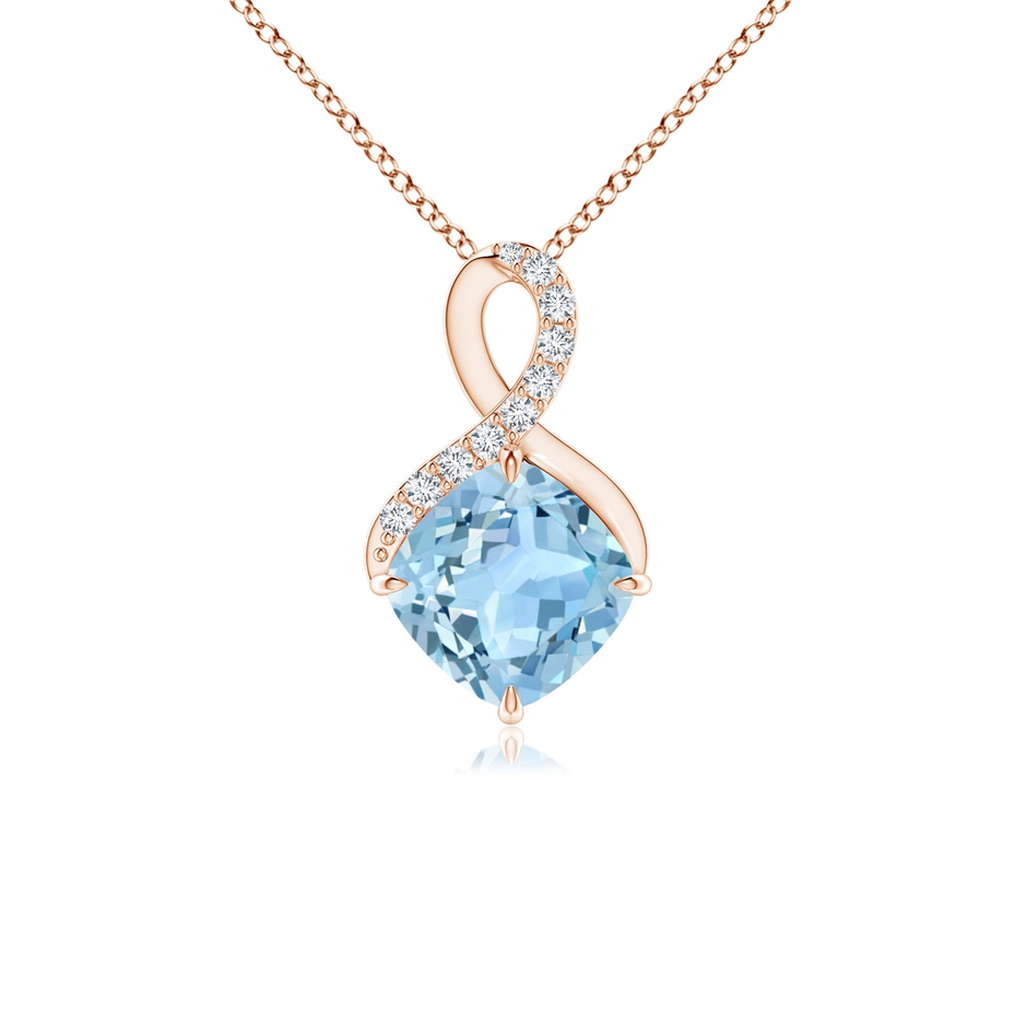 6mm AAA Claw-Set Aquamarine Infinity Pendant with Diamonds in Rose Gold 