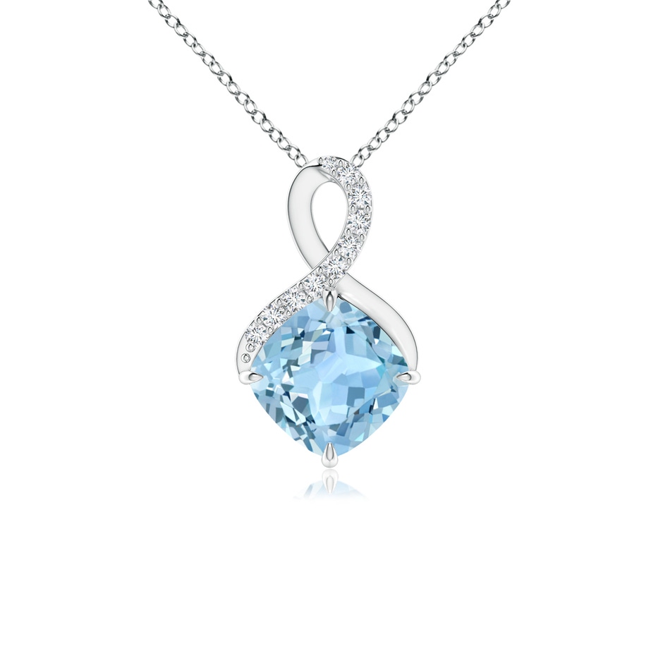 6mm AAA Claw-Set Aquamarine Infinity Pendant with Diamonds in S999 Silver 