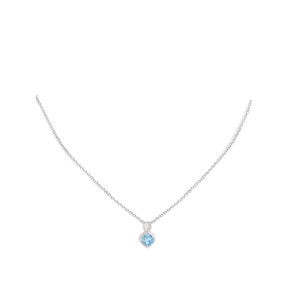 6mm AAA Claw-Set Aquamarine Infinity Pendant with Diamonds in S999 Silver body-neck