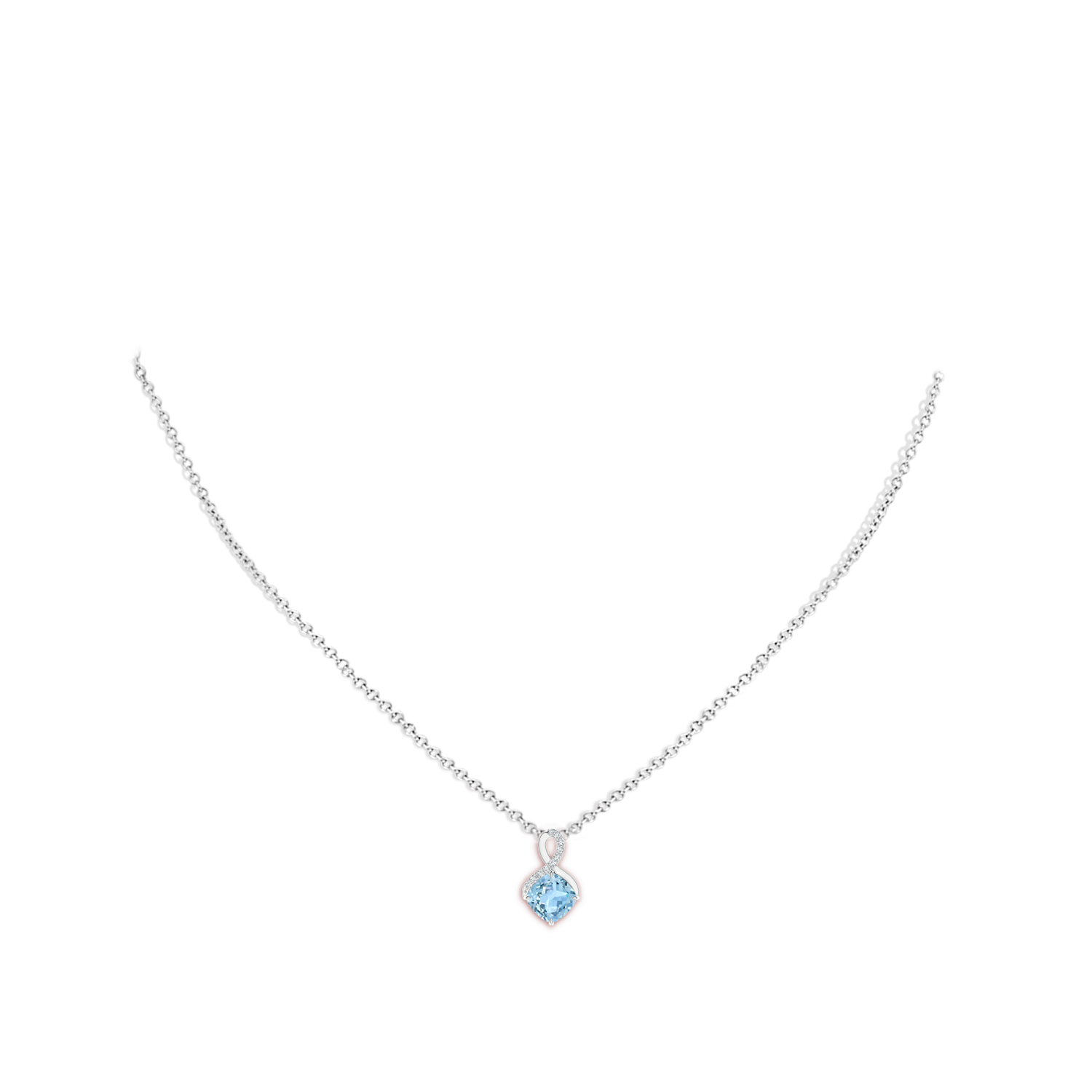 6mm AAA Claw-Set Aquamarine Infinity Pendant with Diamonds in White Gold - body_neck