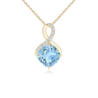 6mm AAA Claw-Set Aquamarine Infinity Pendant with Diamonds in Yellow Gold