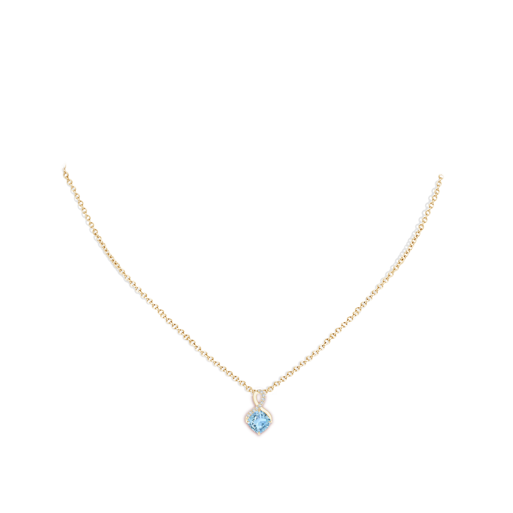 6mm AAA Claw-Set Aquamarine Infinity Pendant with Diamonds in Yellow Gold Body-Neck