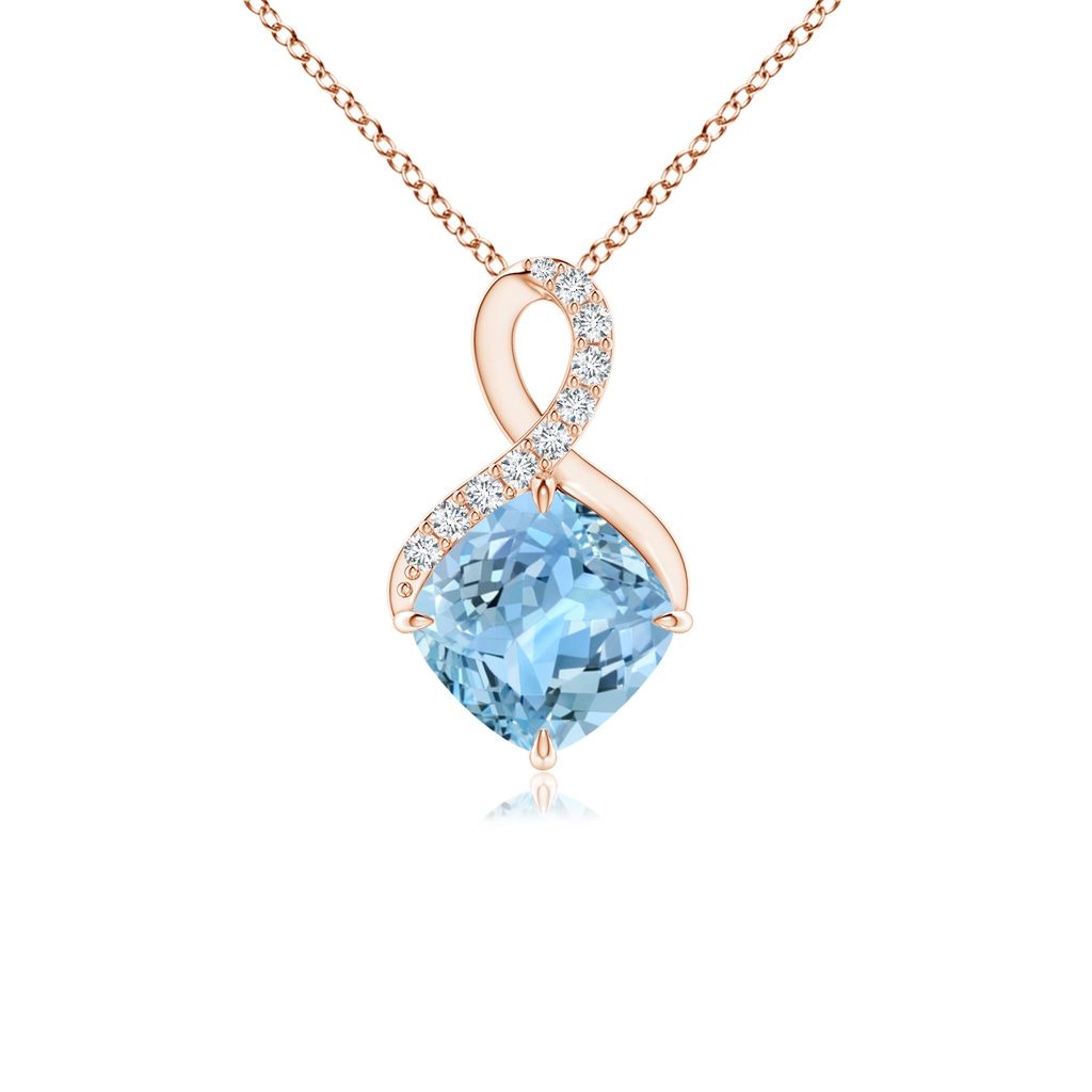 6mm AAAA Claw-Set Aquamarine Infinity Pendant with Diamonds in Rose Gold