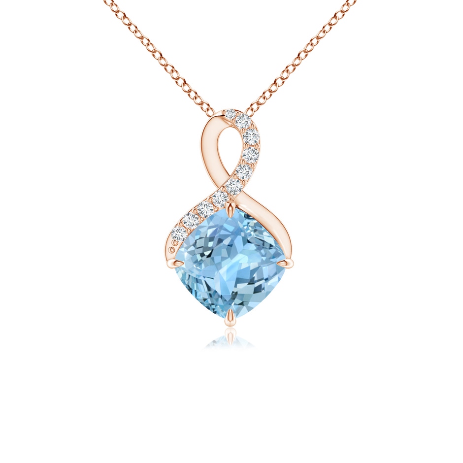 6mm AAAA Claw-Set Aquamarine Infinity Pendant with Diamonds in Rose Gold 