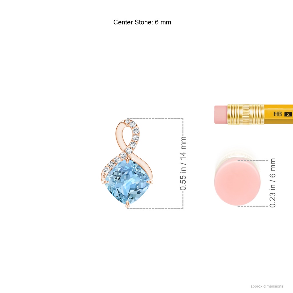 6mm AAAA Claw-Set Aquamarine Infinity Pendant with Diamonds in Rose Gold Ruler