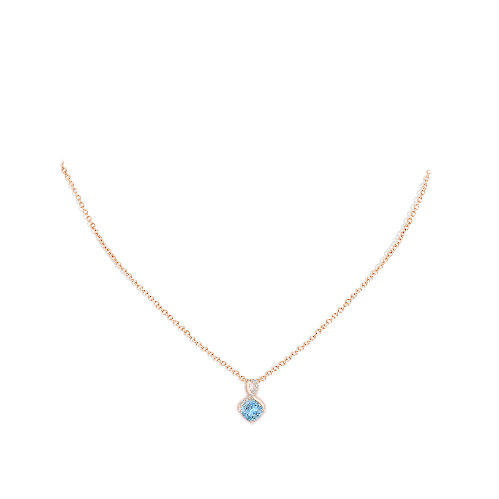 6mm AAAA Claw-Set Aquamarine Infinity Pendant with Diamonds in Rose Gold Body-Neck