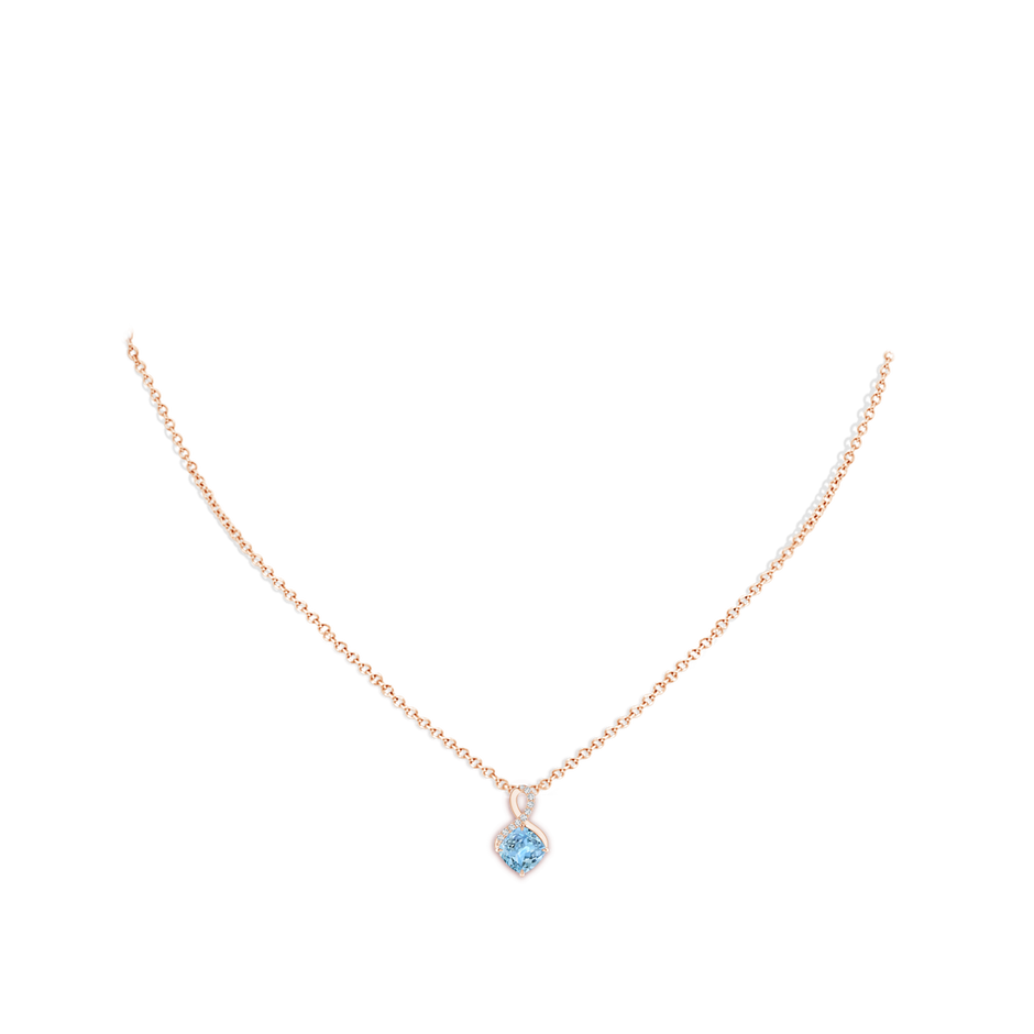 6mm AAAA Claw-Set Aquamarine Infinity Pendant with Diamonds in Rose Gold body-neck