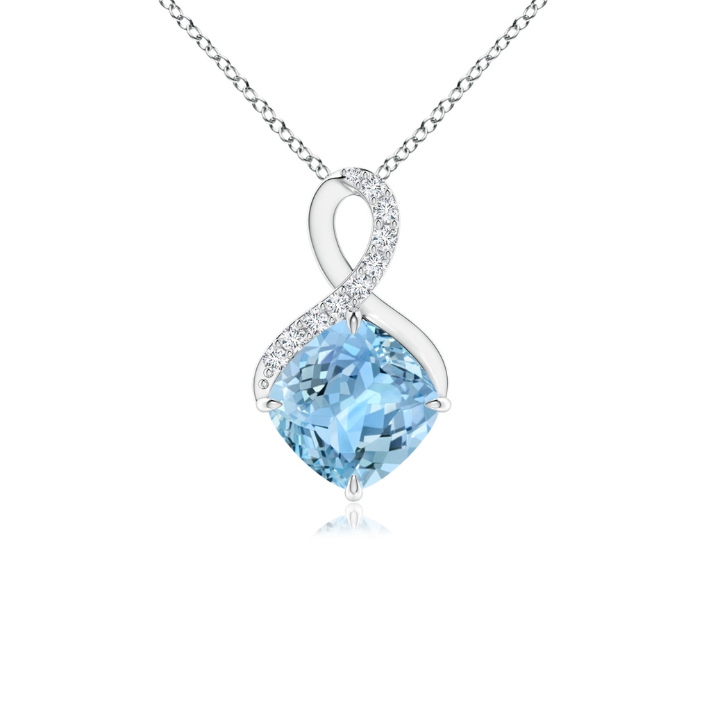 6mm AAAA Claw-Set Aquamarine Infinity Pendant with Diamonds in S999 Silver
