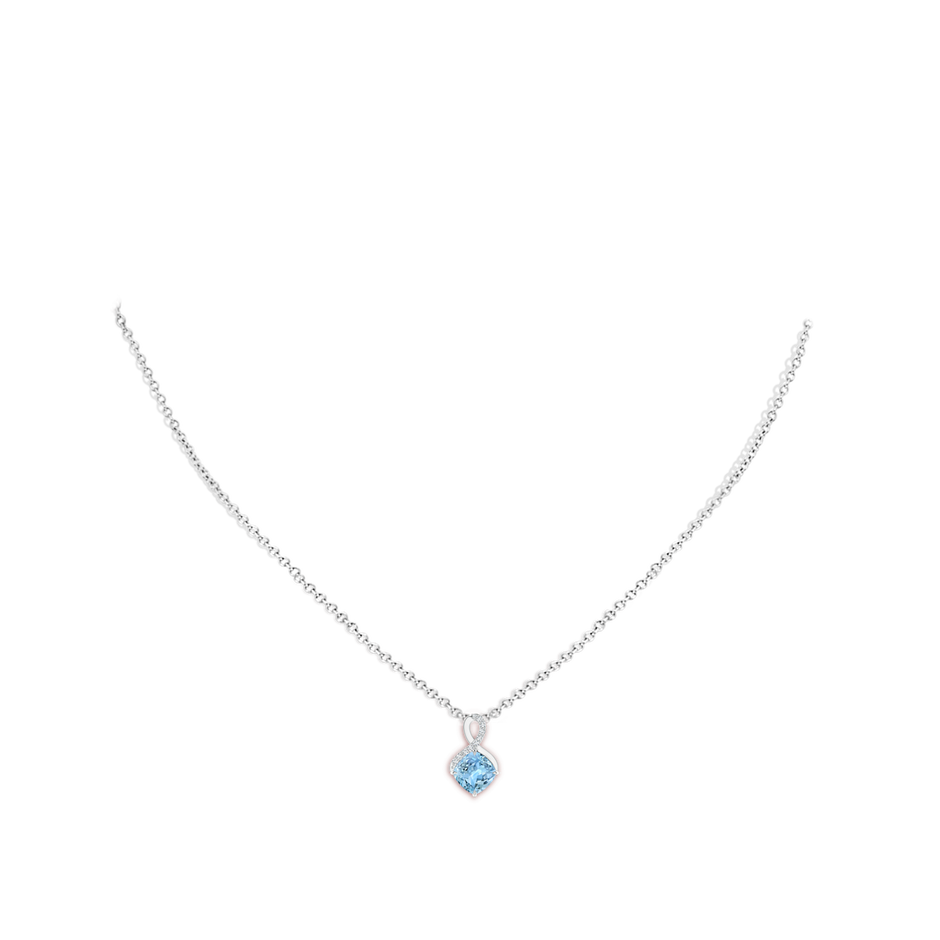 6mm AAAA Claw-Set Aquamarine Infinity Pendant with Diamonds in S999 Silver body-neck